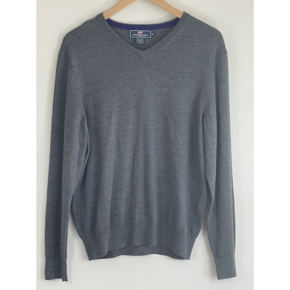Vineyard Vines Sweater Mens Medium Dark Grey Merino Wool Silk Cashmere V Neck